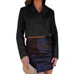 luvamia Kadınlar için kırpılmış Blazers iş rahat açık ön uzun kollu takım elbise ceket moda büyük boy iş ofis Blazer, Siyah, M