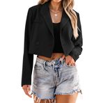 luvamia Kadınlar için kırpılmış Blazers iş rahat açık ön uzun kollu takım elbise ceket moda büyük boy iş ofis Blazer, Siyah, XS