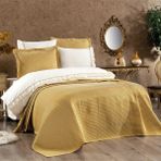 Luvana Home 7 Parça Pamuklu Pike Örtülü ve Fırfırlı Fulya Çift Kişilik Nevresim Takımı Hardal LVNHMNEV1FLY - 200 x 220 cm