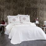 Luvana Home 7 Parça Pamuklu Şönil Pike Örtülü Nakışlı Sühan Çift Kişilik Nevresim Takımı Krem LVNHMNEV1SUH - 200 x 220 cm