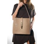 Luvi 5945 Vizon Baskı Kadın Omuz Çantası - STANDART - Vizon Kroko