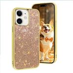 LUVI Fusicase iPhone 11 için Elmas Kılıf Sevimli Bling Parlak Yapay Elmas Kristal Parlak Işıltılı Koruyucu Kapak Elektroliz Kaplama Tampon Lüks Moda Kılıf iPhone 11 için Pembe Altın