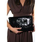 Luvi Marry Siyah Kırışık Rugan Troklu Kadın Clutch Çanta - STANDART - Siyah Rugan