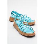 LuviShoes 16-357 ANGELA Metalik Bebe Mavi Kadın Sandalet