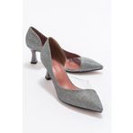 LuviShoes 353 Platın Simli Kadın Topuklu Ayakkabı