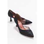 LuviShoes 353 Siyah Simli Kadın Topuklu Ayakkabı