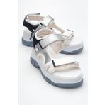 LuviShoes 4740 Beyaz Lacivert Bantlı Kadın Sandalet