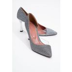 LuviShoes 653 Platin Simli Kadın Topuklu Ayakkabı