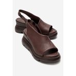 LuviShoes AGUSTO Kahverengi Hakiki Deri Kadın Dolgu Topuk Sandalet