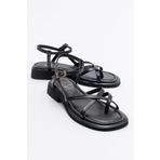 LuviShoes ANTAS Siyah Hakiki Deri Kadın Sandalet
