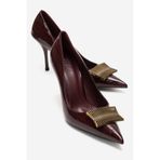 LuviShoes DEXEN Bordo Baskı Metal Tokalı Kadın İnce Topuklu Ayakkabı