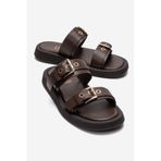 LuviShoes DOREL Kahverengi Hakiki Deri Tokalı Kadın Terlik