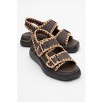 LuviShoes DOURO Kahve Cilt Hakiki Deri İp Örme Detaylı Kadın Sandalet