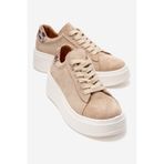 LuviShoes GUENO Bej Hakiki Deri Süet Kadın Spor Ayakkabı