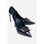 LuviShoes GUERNI Lacivert Baskı Kadın Topuklu Ayakkabı