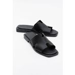 LuviShoes JEZ Siyah Cilt Hakiki Deri Kadın Terlik