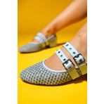 LuviShoes LAPIS Bebe Mavi Hasır Kadın Kısa Topuklu Ayakkabı