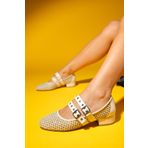 LuviShoes LAPIS Bej Hasır Kadın Kısa Topuklu Ayakkabı