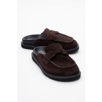 LuviShoes LAVEN Kahve Süet Hakiki Deri Kadın Terlik