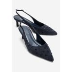 LuviShoes LOREX Lacivert Süet Taşlı Kadın Topuklu Ayakkabı