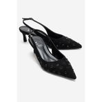 LuviShoes LOREX Siyah Süet Taşlı Kadın Topuklu Ayakkabı
