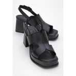 Luvishoes Luvi Shoes Kevın Siyah Cilt Hakiki Deri Kadın Platform Topuklu Sandalet Siyah Deri