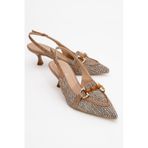 Luvishoes Luvi Shoes Osca Koyu Bej Hasır Tokalı Sivri Burun Kadın Topuklu Ayakkabı Koyu Bej