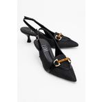 LuviShoes OSCA Siyah Hasır Tokalı Sivri Burun Kadın Topuklu Ayakkabı