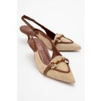 LuviShoes OSCA Taba Hasır Tokalı Sivri Burun Kadın Topuklu Ayakkabı