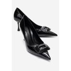 LuviShoes REBEL Siyah Baskılı Tokalı Kadın Topuklu Ayakkabı