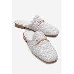 LuviShoes SENIA Beyaz Örgü Hakiki Deri Tokalı Önü Kapalı Kadın Terlik