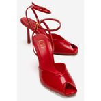 LuviShoes SLATE Kırmızı Kırışık Rugan Bilek Bantlı Kadın İnce Topuklu Ayakkabı