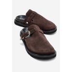 LuviShoes VESTA Kahverengi Süet Tokalı Hakiki Deri Kadın Burnu Kapalı Terlik