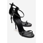 LuviShoes YELENA Siyah Baskı İnce Bantlı Kadın Topuklu Ayakkabı