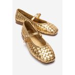 LuviShoes YEVORA Altın Örgü Hakiki Deri Bantlı Kadın Babet Ayakkabı