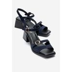 LuviShoes YOLEN Lacivert Süet Hakiki Deri Kadın Kalın Topuklu Sandalet