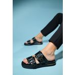 LuviShoes ZLEY Siyah Şeffaf Tokalı Kadın Terlik