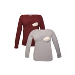LuvmaBelly MYRA2703-2704 Bordo Gri Emzirme Hamile T-Shirt Seti