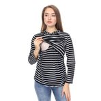 LuvmaBelly MYRA3520 Siyah Çizgili Kapüşonlulu Emzirme Sweatshirt