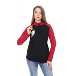 LuvmaBelly MYRA4525 Bordo Siyah Kapüşonlu Cepli Emzirme Sweatshirt