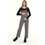 LuvmaBelly MYRA6150 Kışlık Uzun Kazayağı Desen Gri Hamile Salopet