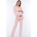 LuvmaBelly MYRA9512 Pembe Dantelli Düğmeli Flaplı Hamile Pijama Takımı