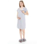 LuvmaBelly MYRA9580 Gri Çizgili Yandan Çıt Çıtlı Hamile Geceliği