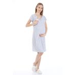 Luvmabelly Myra9582 Yandan Çıt Çıtlı Hamile Geceliği - Siyah Puantiyeli - Gri