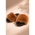 luvo shoes Kahverengi Kadın Terliği – Kürklü, Ortopedik, Kaymaz Taban, Günlük & Ev Kullanımı