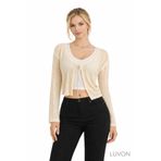 LUVON Bej Ajurlu Bağlamalı Pamuk Kadın Crop Hırka