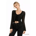 LUVON Siyah Ajurlu Bağlamalı Pamuk Kadın Crop Hırka