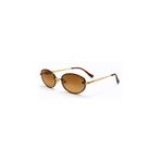Luvron Kahverengi Cam Gold Retro Oval Çerçeve İnce Sap Unisex UV400 Vintage Retro Güneş Gözlüğü