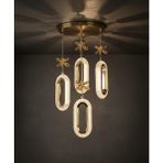 Lüx Aydınlatma Tasarım Selin 4 Lü Gold Modern LED Avize – Kristal Çiçek Detaylı Oval Sarkıt Tasarım