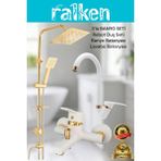 Lüx Beyaz Gold Kare 3’lü Banyo Seti Altın Robot Tepe Duş, Banyo, Lavabo Bataryası Musluk Takımı